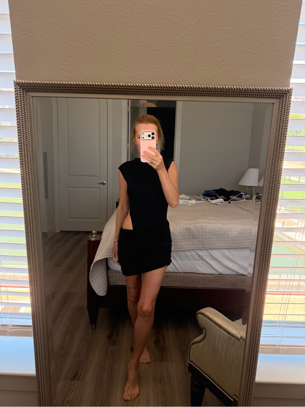 Sleeveless Black Mini Dress with Side Cutout - Picture 3 of 8